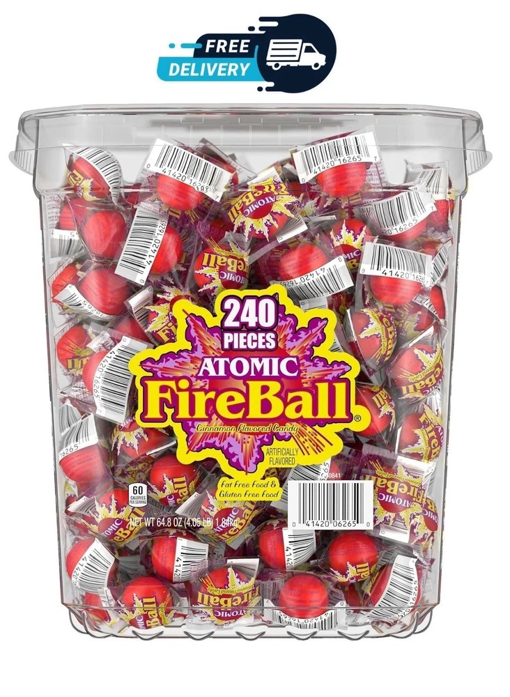 Wonka Atomic Fireball Candy Cinnamon Flavor Individually Wrapped 7.5 G (240 ct)