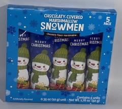 Christmas/Holiday Chocolatey Covered Marshmallow Snowman 1.87oz-1pk 5pc-SHIP 24H