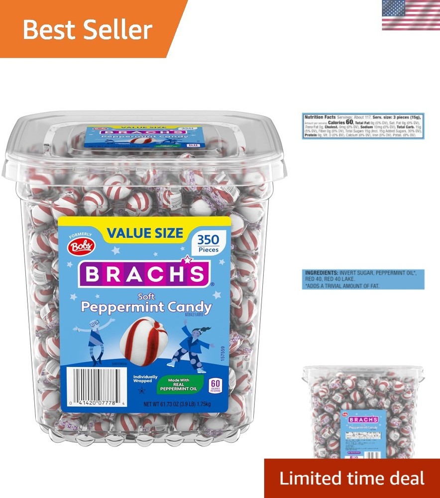 Bob’s Sweet Stripes Peppermint Candy – 3.9 lb Tub of 350 Indiv. Wrapped Treats