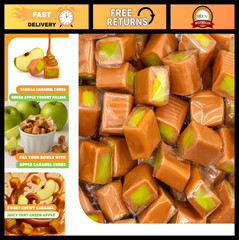 Caramel Cubes Candy – 2 lb Pack (150 Count) – Green Apple Flavor – Individually