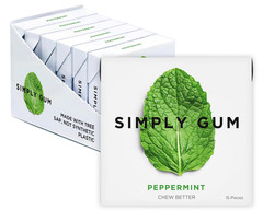 SIMPLY Gum Peppermint, Plastic-Free Natural Chewing Gum, 6 Pack (90 Pieces) | Ve