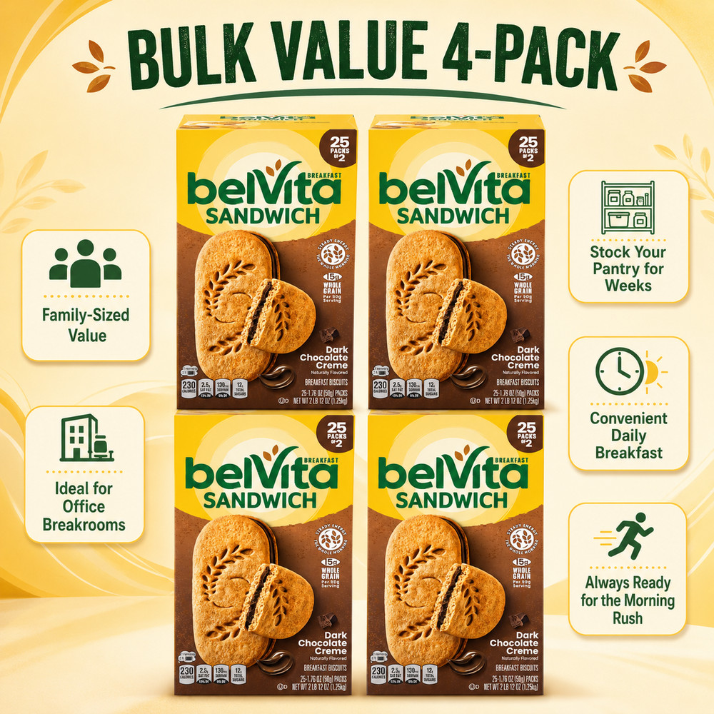 4 Pack belVita Breakfast Sandwich Biscuits, Dark Chocolate Creme, 25-count