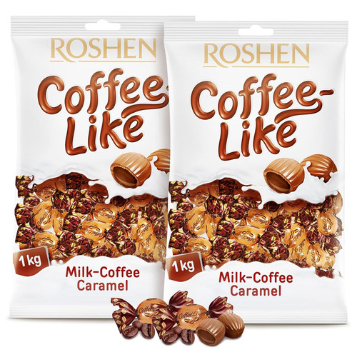 Roshen Coffeelike Caramel Candy, Coffee-Milky Filled, 2.2 lb (1kg) Bulk…