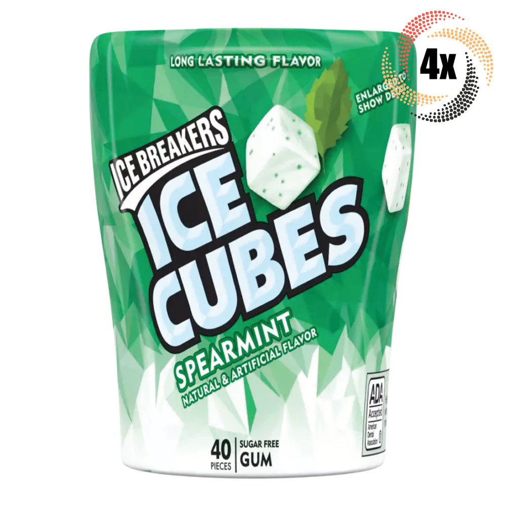 4x Bottles Ice Breakers Spearmint Flavor Ice Cubes | 40 Pieces Per Bottle