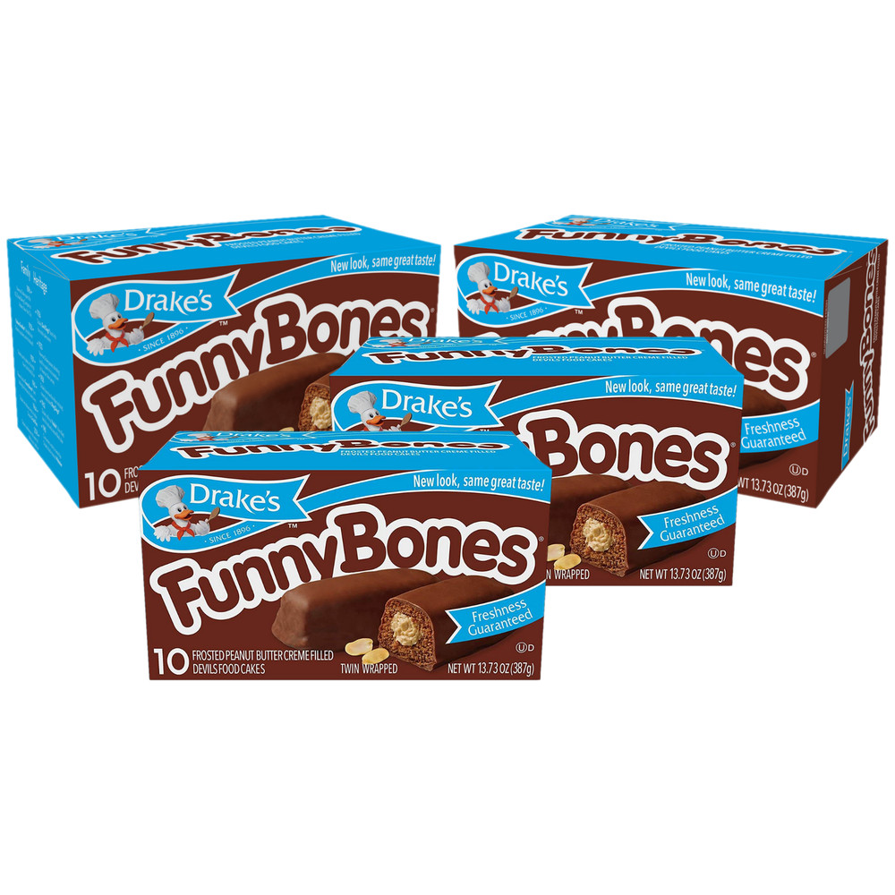 Drake’s Funny Bones, 4 Boxes, 40 Twin-Wrapped Peanut Butter Creme-Filled Cakes