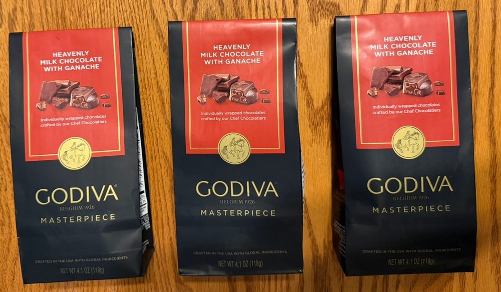 NEW Godiva Masterpiece Milk Chocolate With Ganache 4.1 oz X 3 Total of 16.4 oz.