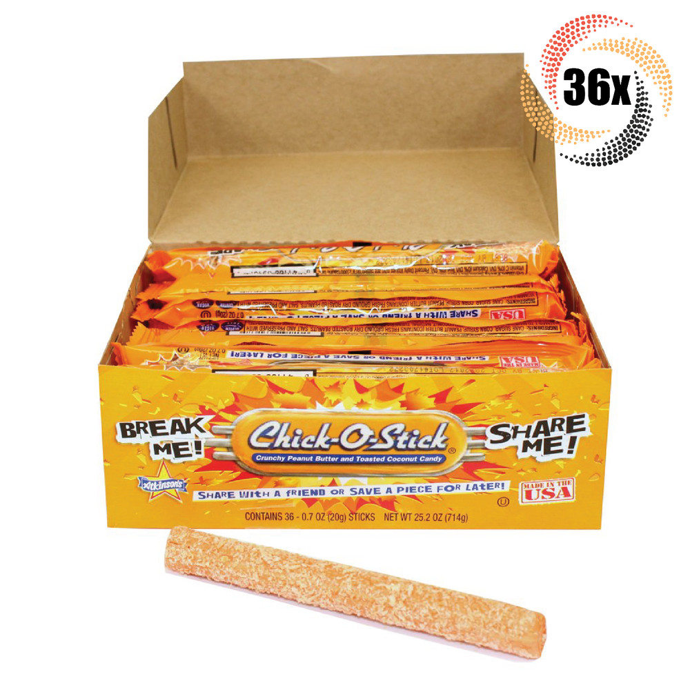 Full Box 36x Sticks Atkinson’s Chick-O-Stick Peanut Butter Coconut Candy | .7oz