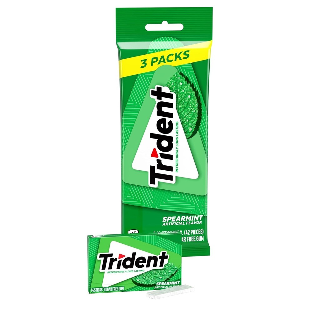 Trident Spearmint Sugar-Free Chewing Gum, 3 Packs of 14 Pieces (42 Total Pieces)