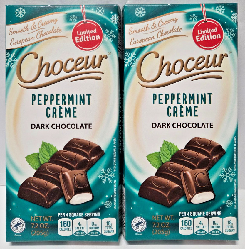 Choceur Limit Edition Dark Chocolate Peppermint Creme 7.2oz 205g (2 Packs）