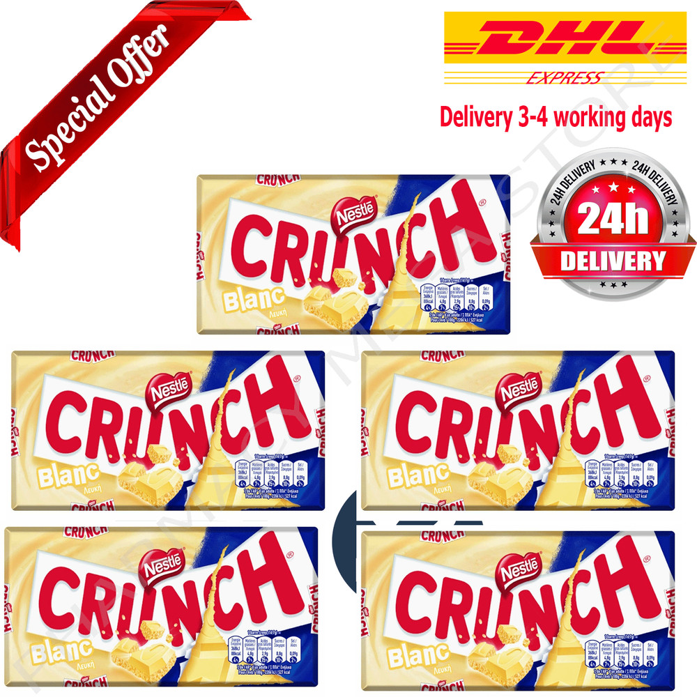 Pack of 5 bars Nestlé Crunch White Chocolate bar – 100gr / 3.5oz
