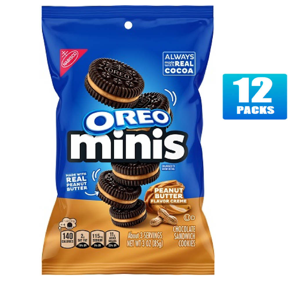 12x Packs NABISCO Big Bag OREO Mini Peanut Butter Chocolate Sandwich Cookies 3oz