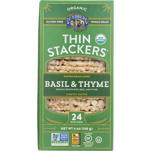 Thin Stackers Basil And Thyme Puffed Grain Cakes 6 Oz(Case Of 6) By Lundberg