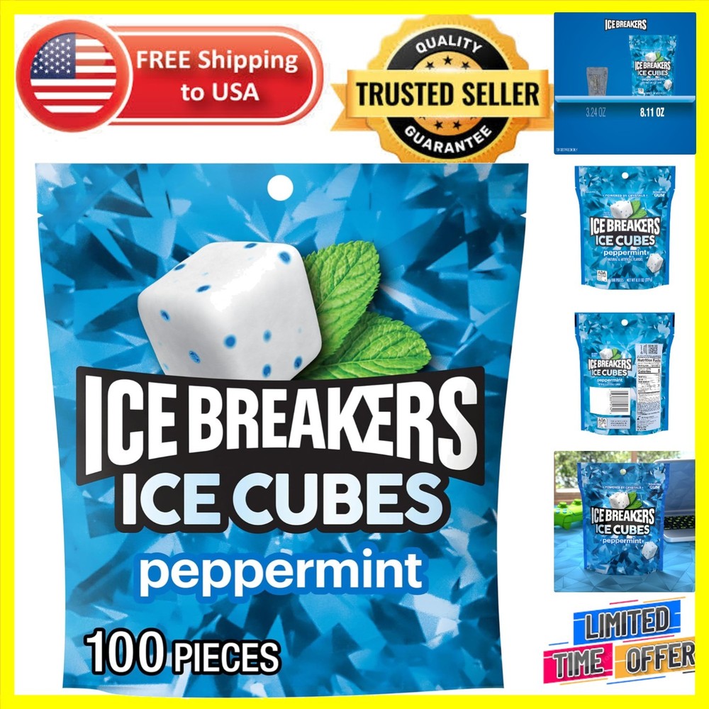ICE CUBES Peppermint Sugar-Free Chewing Gum Pouch – 100 Pieces of Freshness