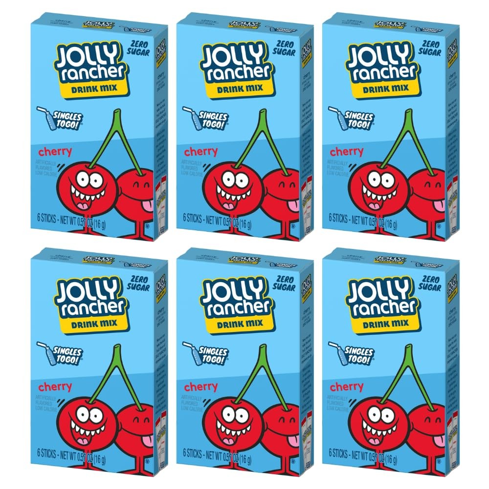 Jolly Rancher SINGLES TO GO! Cherry, 6 boxes with 0.57 Ounce (Pack of 6), Red