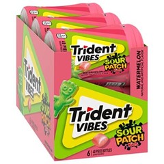 Trident Vibes SOUR PATCH KIDS Watermelon Sugar Free Gum 240 Pieces 6 Bottles