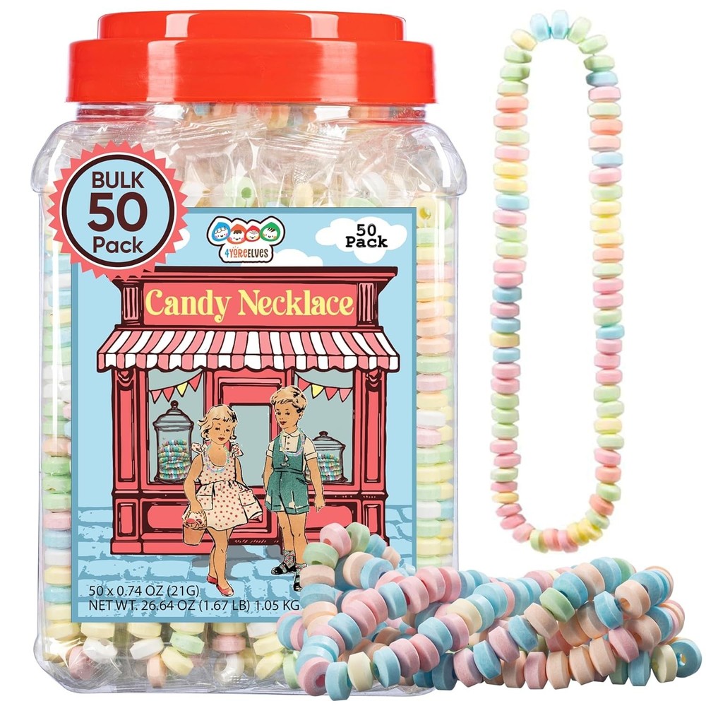 Candy Necklaces, Nostalgic Candy Jewelry For Easter-Party Favors-Birthday 50ct