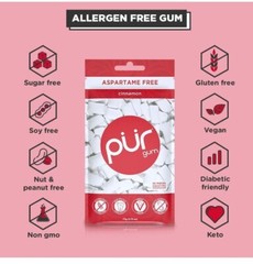 PUR Xylitol Chewing Gum CINNAMON (55 Pieces, 2 Pack) Sugarless Vegan Pure