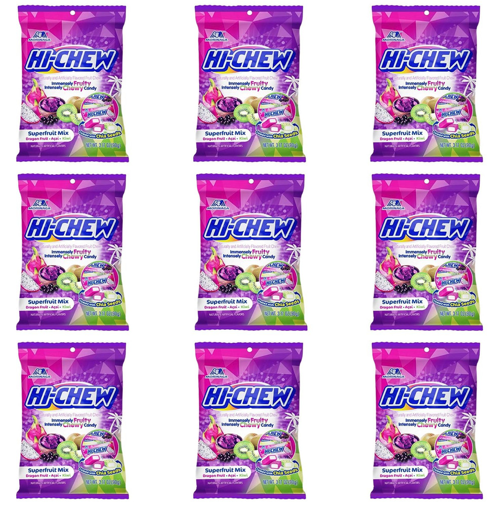 Morinaga HI-CHEW Fruity Chewy Candy – Superfruit Mix 3.17 oz each – Pack of 9
