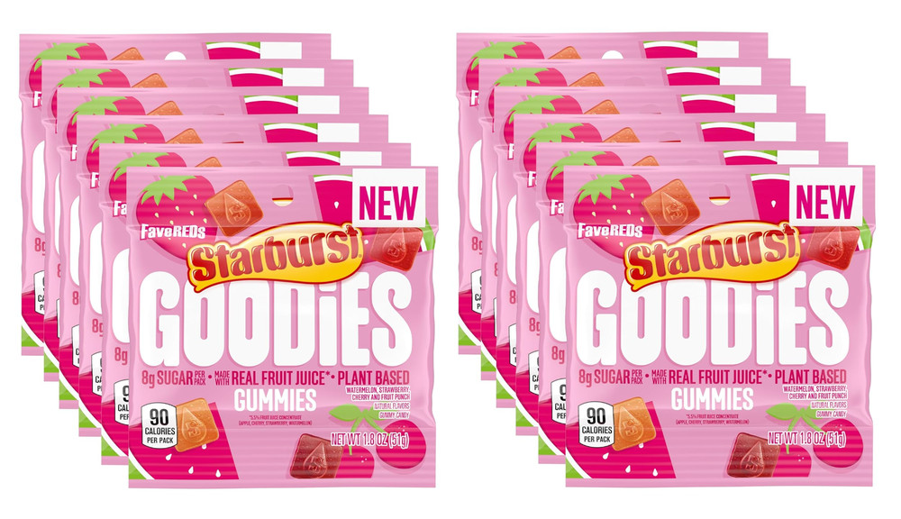 Starburst Goodies FaveReds Fruit Juice Plant Based Gummy Candy 1.8oz(Pack of 12)