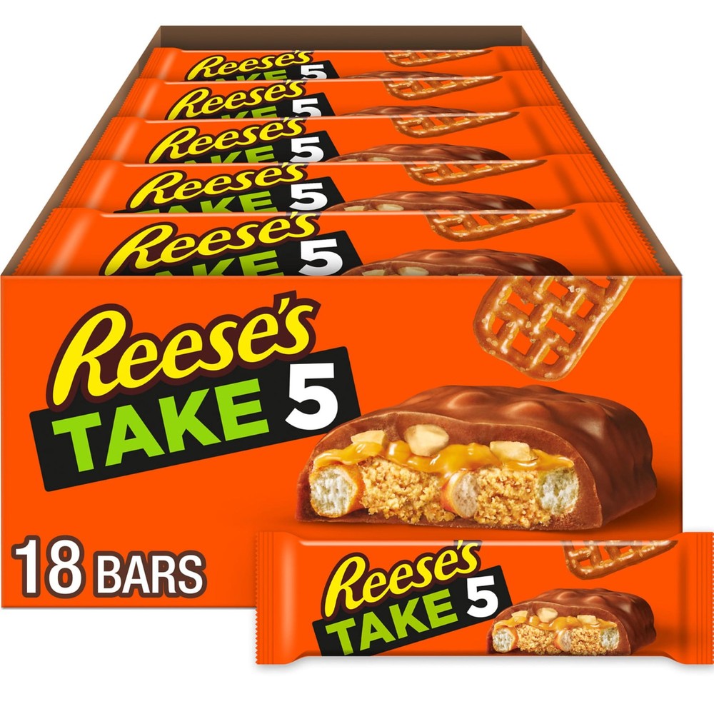 REESE’S TAKE 5 Pretzel, Peanut and Chocolate Candy Bars, 18 Count (Pack of 1)