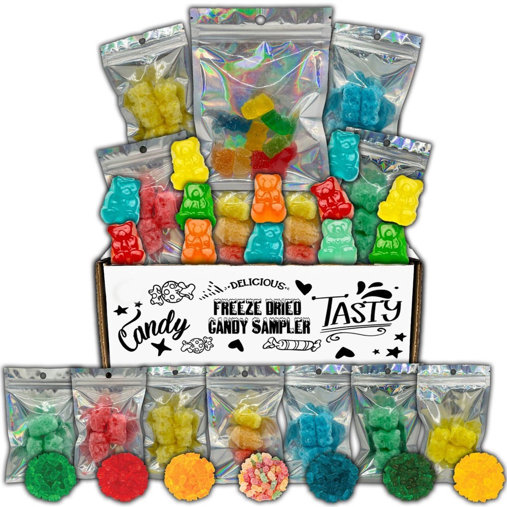 Gummy Bears Freeze Dried Candy Sampler Variety Pack Before and After Gummies