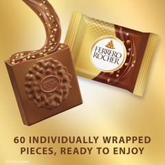 Ferrero Rocher Premium Milk Hazelnut Chocolate Squares, Individually Wrapped Cho