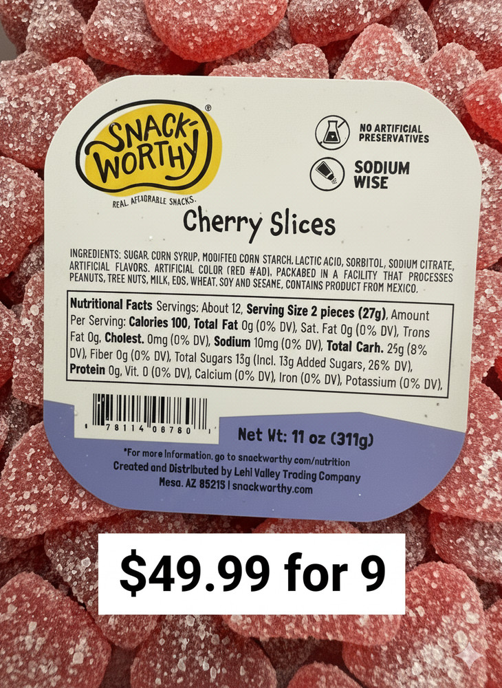 Snackworthy Cherry Fruit Slices-9/11 oz Be a Kid and Enjoy Candy
