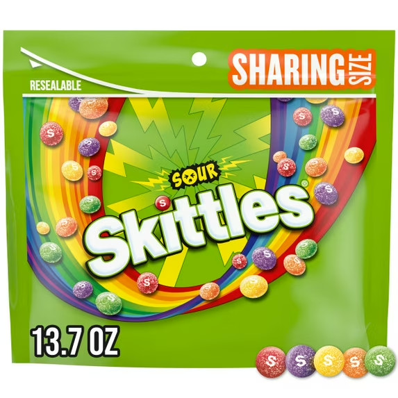 Skittles Sour Candy, Chewy Fruit Candies, Share Size, 13.7 oz Bag New