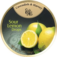 Cavendish & Harvey Sour Lemon Candy Drops , 5.3 Ounce Round Tin. Imported
