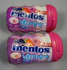 2 Mentos Sugar Free Chewing Gum with Vitamins B6 C and B12 Berry Flavor 90 Piece