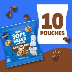 Pillsbury Mini Soft Baked Cookies, Chocolate Chip, 10 Snack Bags, 10 oz
