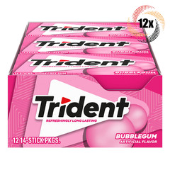 Full Box 12x Packs Trident Bubblegum Sugar Free Chewing Gum | 14 Sticks Per Pack
