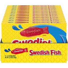 Pack of 12 Swedish Fish Soft Chewy Candy 3.1 Ounce Boxes Fruity Snack