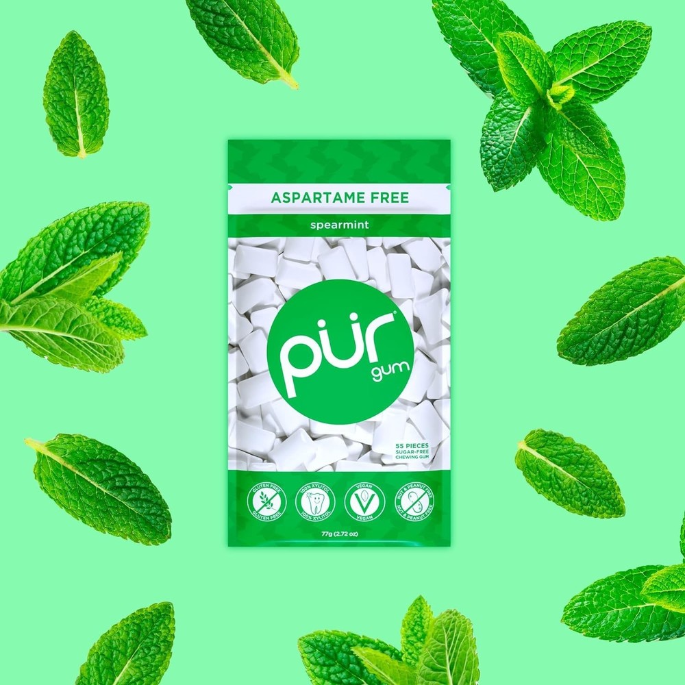 PUR Aspartame Free Spearmint Chewing Gum 100% Xylitol Natural Flavor 55 Pieces