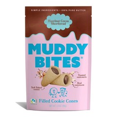 MUDDY BITES Hazelnut Cocoa Shortbread Filled Cookie Cone Snacks NET WT (3.5 OZ)