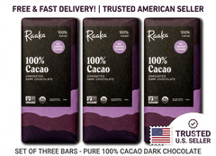 Raaka 100% Cacao Unroasted Dark Chocolate Bars 1.8oz Pack of 3 No Added Sugar