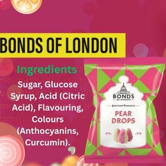 Original Bonds London Pear Drops Bag Sugar 5.3 Ounce (Pack of 1), Yellow,Pink