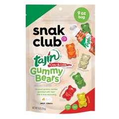Snak Club Tajin Gummy Bears, Assorted Fruit 9 Ounce (Pack of 1), Chili Lime