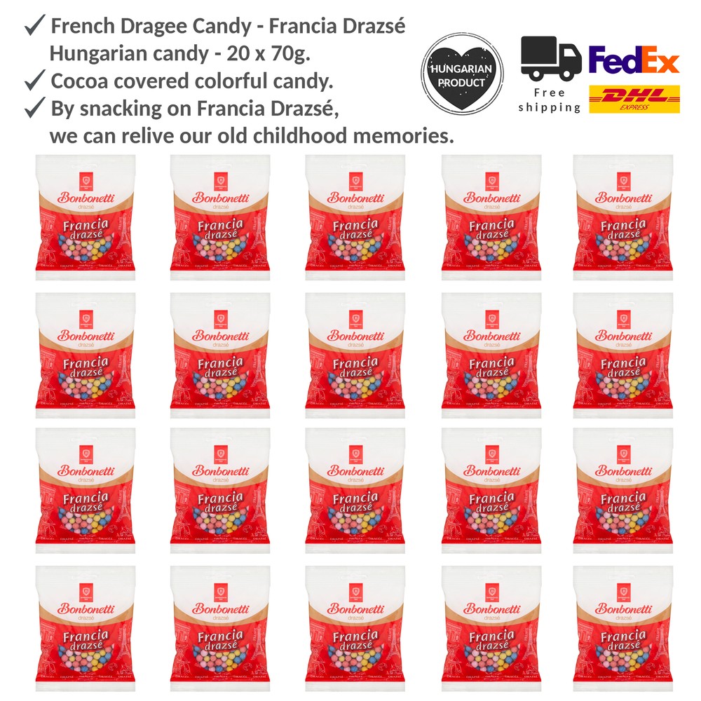 French Dragee Candy Cocoa Flavored – Franciadrazsé, Hungarian Retro Candy 20x70g