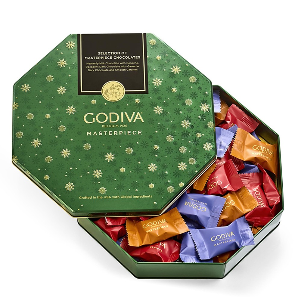 Godiva Holiday Masterpiece Gift Tin, Assorted Milk & Dark Chocolates with Gan…
