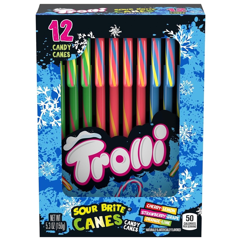 Lot of (3) Trolli Sour Brite Candy Canes, (12 count) 5.3oz Boxes Total 36 Canes