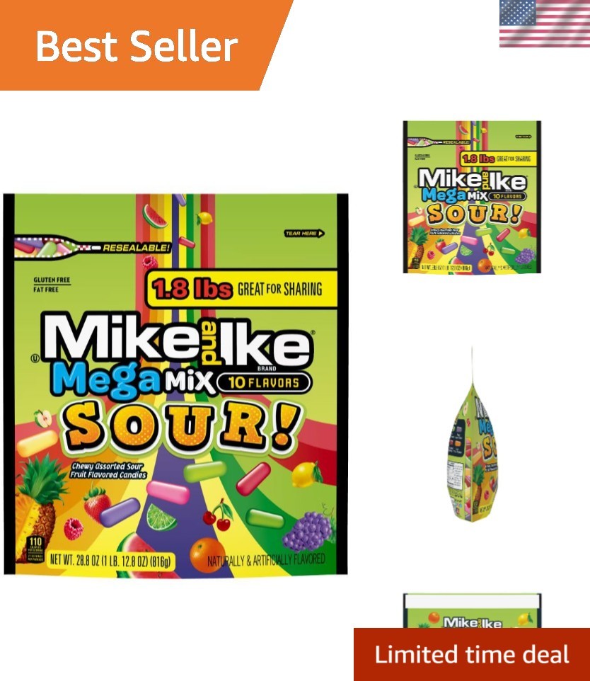Exciting 28.8oz Mike and Ike Mega Mix Sour Candy – 10 Flavors for Fun Moments