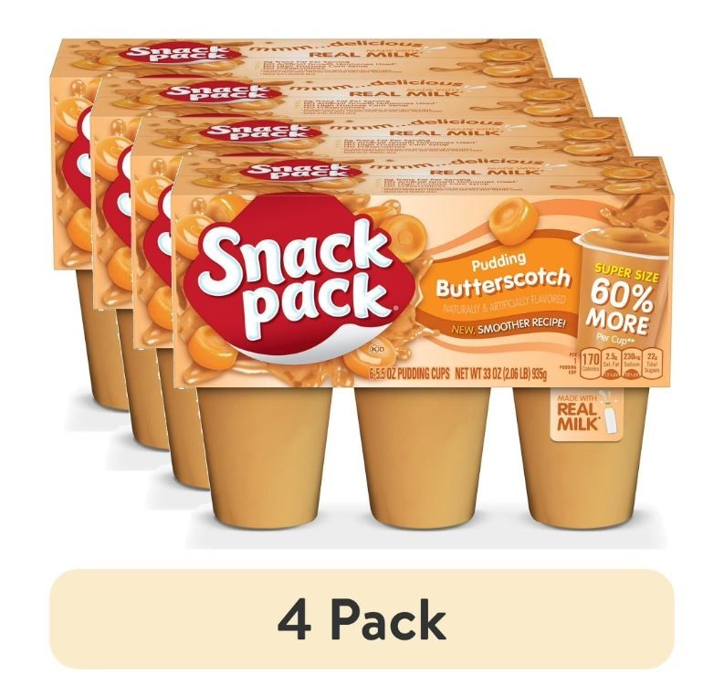 4 pack Butterscotch Flavored Pudding, Super Size, 6 Count Pudding Cups