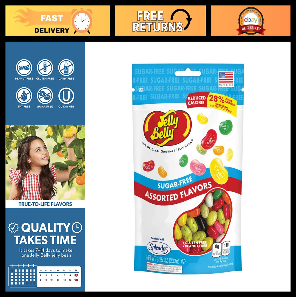 Sugar Free Jelly Beans – 8.25 oz Bag – 10 Count Case – Gummy Candy Treats