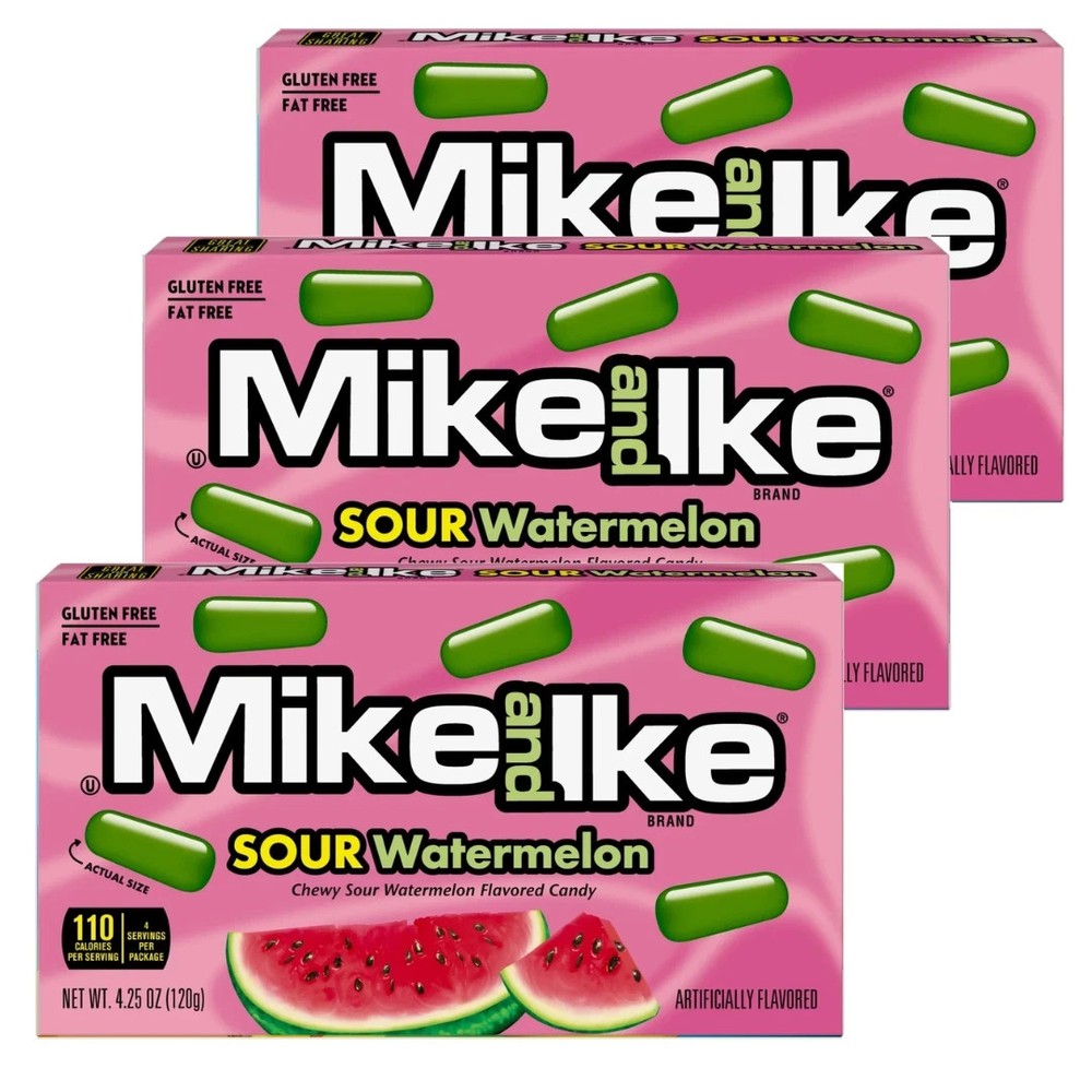 (3) Mike and Ike 4.25 oz SOUR WATERMELON Chewy Candy Limited Edition *BB 7/2026*