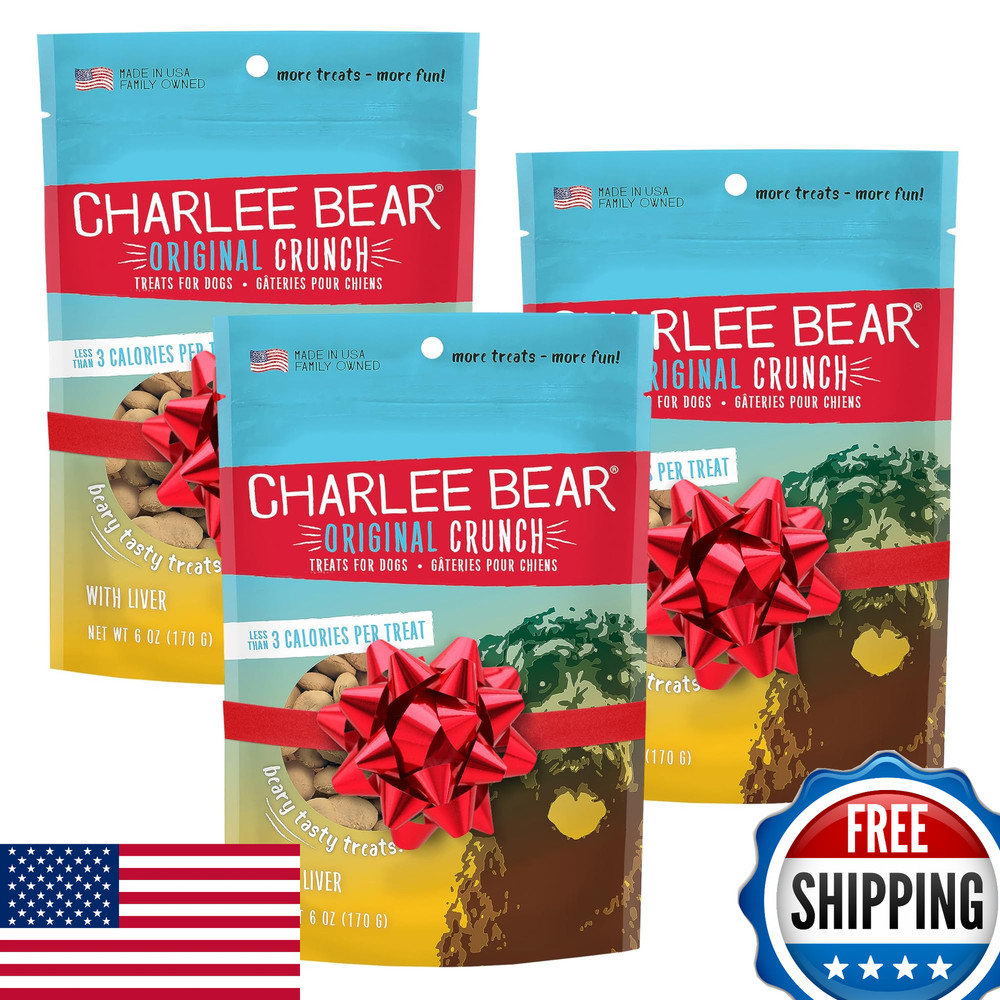 Charlee Bear Original Crunch with Liver Dog Treats 6oz 3-PK USA Natural