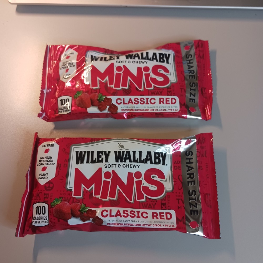 (2) Bags Wiley Wallaby Soft & Chewy Classic Red Gourmet Licorice 3.5oz