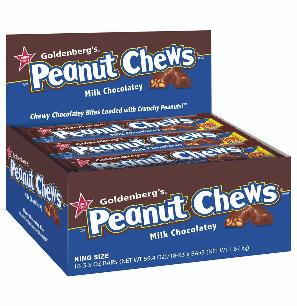 Goldenberg s Peanut Chews Milk Chocolatey, King Size, 18 Bars per Carton, Pack