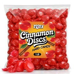 Cinnamon Discs Hard Candy, 1 lb. Bag Individually Wrapped, Old 16 Ounces