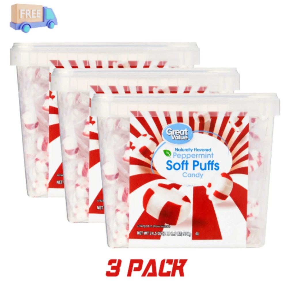 Great Value Peppermint Soft Puffs Candy, 34.5 oz 3 pack